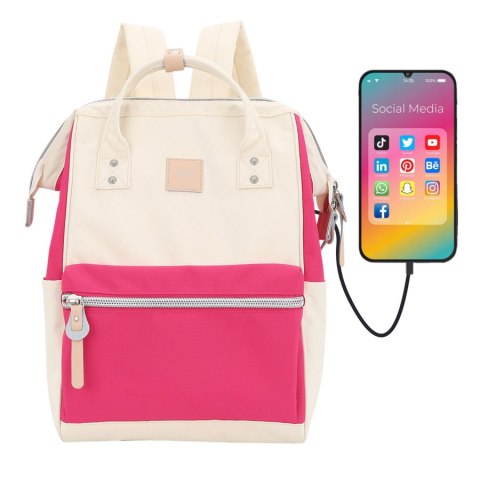 Różowo-ecru plecak miejski z miejscem na laptopa i portem USB - Himawari Różowo-ecru plecak miejski z miejscem na laptopa i portem USB - Himawari