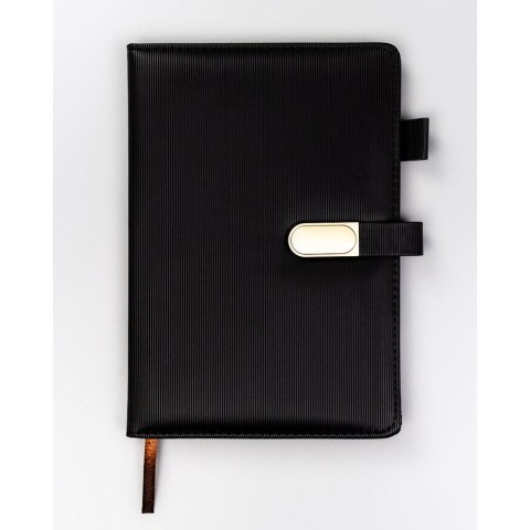 Zestaw prezentowy: czarny, elegancki notes A5 w linie i długopis z czarnym wkładem - Peterson