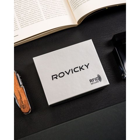 Banknotówka męska ze skóry naturalnej w czarnym kolorze - Rovicky