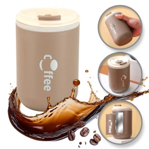 Kubek termiczny 500 ml z rurką – stal nierdzewna, szczelny, brązowy COFFEE CUP07WZ2
