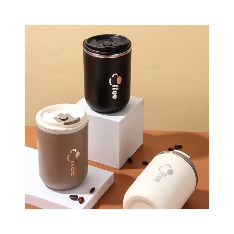 Kubek termiczny 500 ml z rurką – stal nierdzewna, szczelny, brązowy COFFEE CUP07WZ2