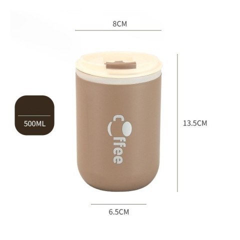 Kubek termiczny 500 ml z rurką – stal nierdzewna, szczelny, brązowy COFFEE CUP07WZ2