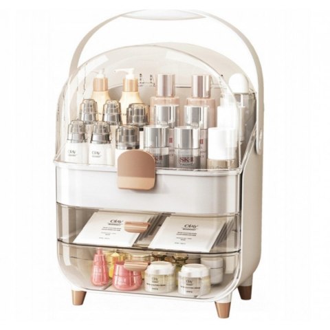 Organizer biały na kosmetyki i biżuterię z gablotką i szufladami 26,5×18,2×34,5 cm – elegancki i praktyczny