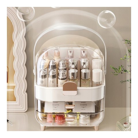 Organizer biały na kosmetyki i biżuterię z gablotką i szufladami 26,5×18,2×34,5 cm – elegancki i praktyczny