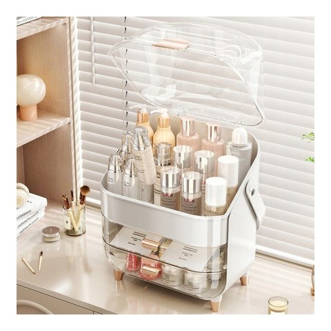 Organizer biały na kosmetyki i biżuterię z gablotką i szufladami 26,5×18,2×34,5 cm – elegancki i praktyczny