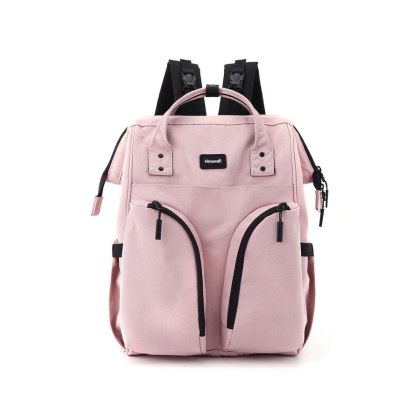 Plecak typu mommy bag w różowym kolorze wyposażony w wiele praktycznych kieszeni - Himawari