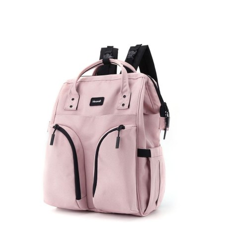 Plecak typu mommy bag w różowym kolorze wyposażony w wiele praktycznych kieszeni - Himawari