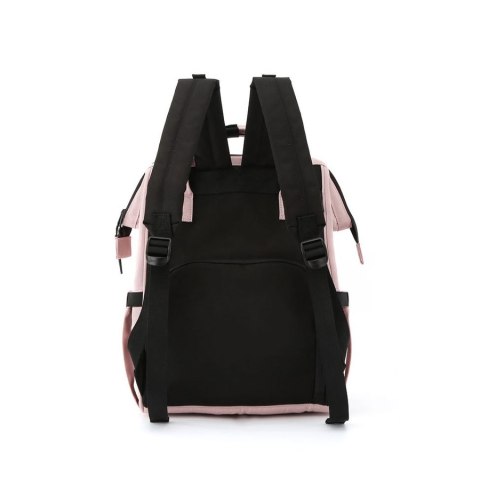 Plecak typu mommy bag w różowym kolorze wyposażony w wiele praktycznych kieszeni - Himawari