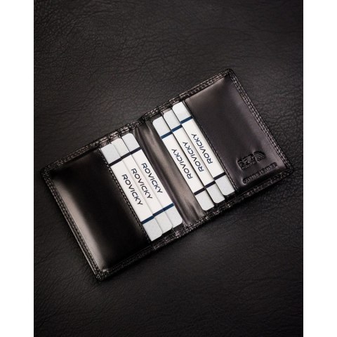 Skórzane, czarne etui na karty bez zapięcia z systemem RFID - 4U Cavaldi