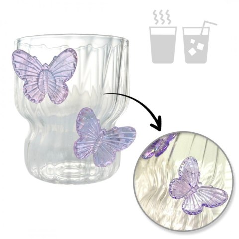 zklanka ryflowana 260 ml z falowanymi ściankami i dwoma fioletowymi motylkami 3D – model SZK162