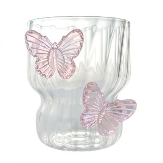 Szklanka ryflowana 260 ml z różowymi motylkami 3D | szkło borokrzemowe SZK161