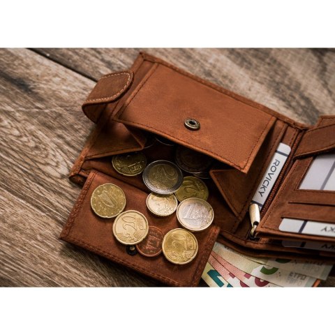 Wnętrze portfela Rovicky – przegródki na karty, dokumenty, bilon i banknoty, z RFID Wnętrze portfela Rovicky – przegródki na karty, dokumenty, bilon i banknoty, z RFID
