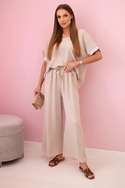 Ciemny beżowy komplet damski z wiskozy Made in Italy