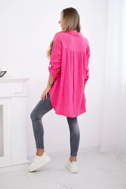 Koszula damska różowa z muślinu bawełnianego, oversize Plus Size Koszula damska różowa z muślinu bawełnianego, oversize Plus Size