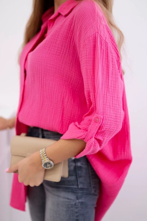 Koszula damska różowa z muślinu bawełnianego, oversize Plus Size Koszula damska różowa z muślinu bawełnianego, oversize Plus Size