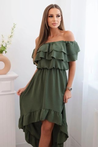 Sukienka Damska Hiszpanka Khaki z Asymetrycznym Dołem | Stylowy Wieszak