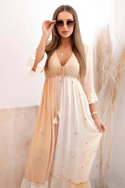 Sukienka Damska Boho z Wiskozy ze Zdobieniami Morelowa | Stylowy Wieszak