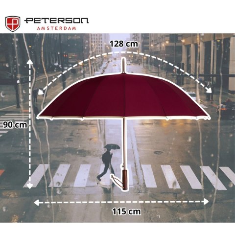Czerwony parasol Peterson z dużą czaszą i drewnianą rączką w pudełku – Stylowy Wieszak