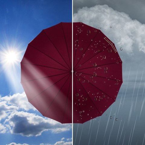 Czerwony parasol Peterson z dużą czaszą i drewnianą rączką w pudełku – Stylowy Wieszak