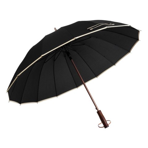 Czarny parasol Peterson z dużą czaszą i stylową drewnianą rączką – Stylowy Wieszak