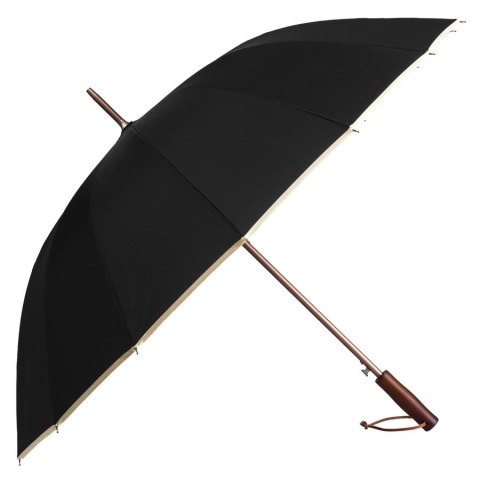 Czarny parasol Peterson z dużą czaszą i stylową drewnianą rączką – Stylowy Wieszak