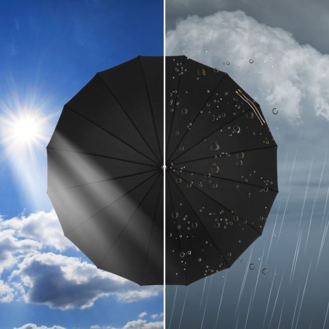 Czarny parasol Peterson z dużą czaszą i stylową drewnianą rączką – Stylowy Wieszak