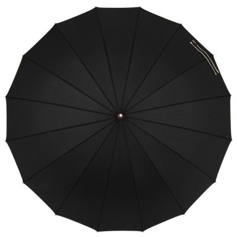 Czarny parasol Peterson z dużą czaszą i stylową drewnianą rączką – Stylowy Wieszak