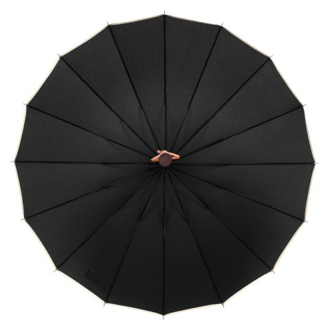 Czarny parasol Peterson z dużą czaszą i stylową drewnianą rączką – Stylowy Wieszak