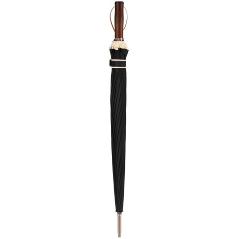 Czarny parasol Peterson z dużą czaszą i stylową drewnianą rączką – Stylowy Wieszak