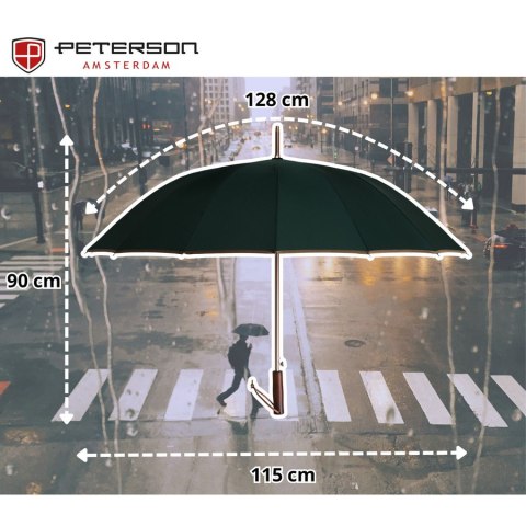 Zielony parasol Peterson z dużą czaszą i drewnianą rączką, w eleganckim pudełku – Stylowy Wieszak
