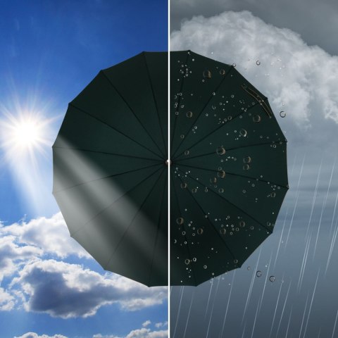 Zielony parasol Peterson z dużą czaszą i drewnianą rączką, w eleganckim pudełku – Stylowy Wieszak