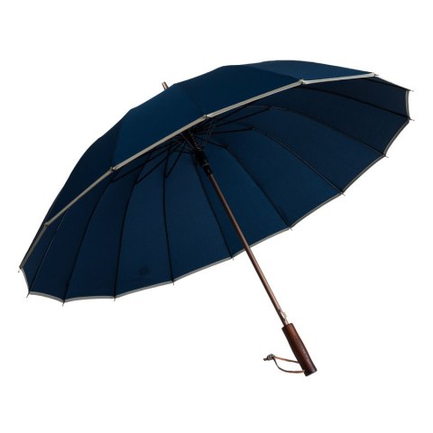 Granatowy parasol Peterson z dużą czaszą, drewnianą rączką i eleganckim opakowaniem – Stylowy Wieszak
