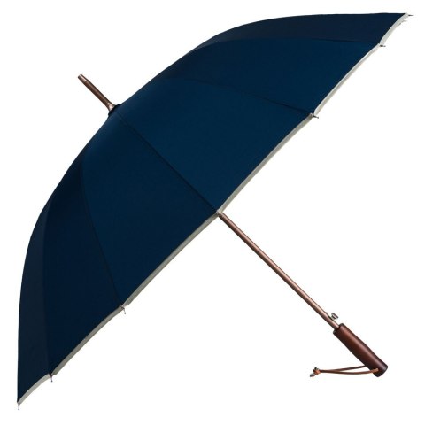 Granatowy parasol Peterson z dużą czaszą, drewnianą rączką i eleganckim opakowaniem – Stylowy Wieszak