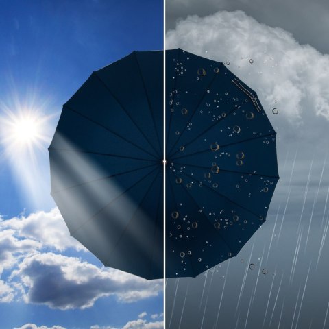 Granatowy parasol Peterson z dużą czaszą, drewnianą rączką i eleganckim opakowaniem – Stylowy Wieszak