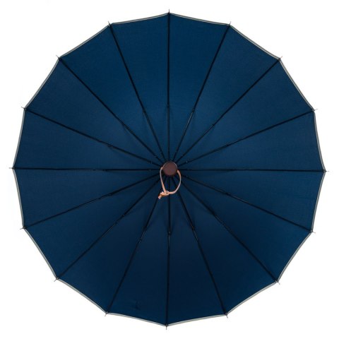 Granatowy parasol Peterson z dużą czaszą, drewnianą rączką i eleganckim opakowaniem – Stylowy Wieszak