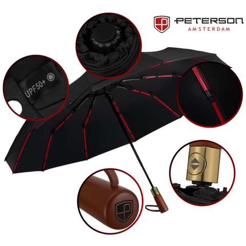 Czarny Parasol Automatyczny Peterson z Filtrem UV i Pokrowcem