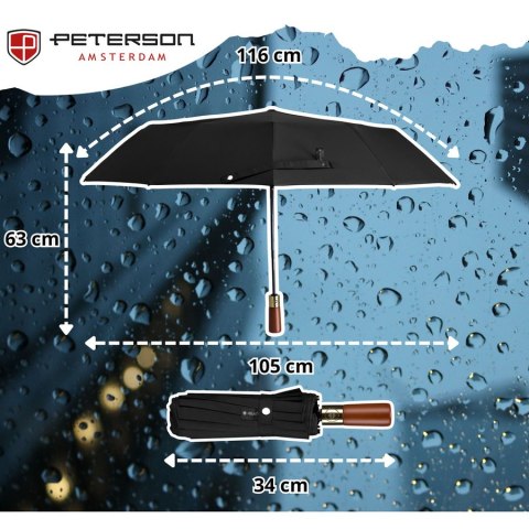 Czarny Parasol Automatyczny Peterson z Filtrem UV i Pokrowcem