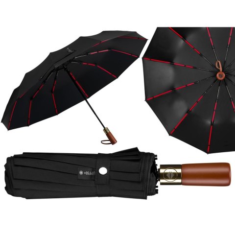 Czarny parasol automatyczny Peterson z filtrem UV, pokrowcem i stalowym trzonem – Stylowy Wieszak