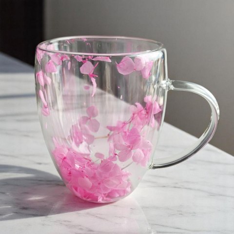 Szklanka termiczna z różową hortensją 300 ml Stylowy Wieszak