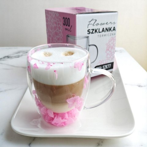 Szklanka termiczna z różową hortensją 300 ml Stylowy Wieszak