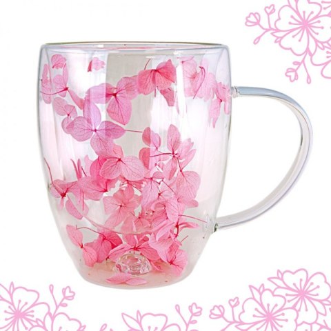 Szklanka termiczna z różową hortensją 300 ml Stylowy Wieszak