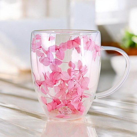 Szklanka termiczna z różową hortensją 300 ml Stylowy Wieszak