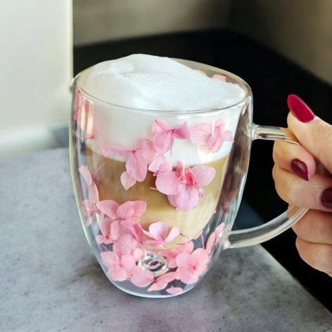 Szklanka termiczna z różową hortensją 300 ml Stylowy Wieszak