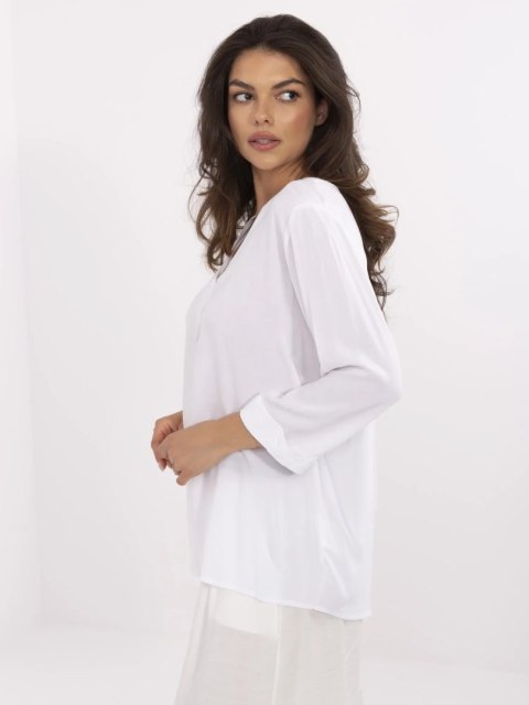 Bluzka w stylu casual z rękawem 3/4 – SUBLEVEL biała L Bluzka w stylu casual z rękawem 3/4 – SUBLEVEL biała L
