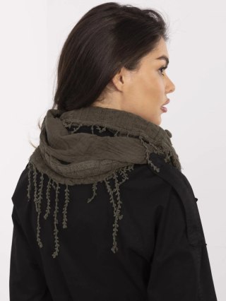 Chusta Trójkątna Khaki z Frędzlami i Warkoczami – Bawełna – Stylowy Wieszak