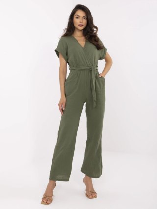Khaki Muślinowy Kombinezon Ze Spodniami Z Paskiem – ITALY MODA