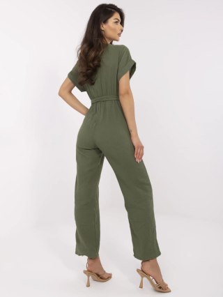 Khaki Muślinowy Kombinezon Ze Spodniami Z Paskiem – ITALY MODA
