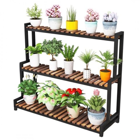 Kwietnik, regał, stojak na kwiaty 3 poziomowy, 80 x 40 x 95cm, czarny SZ46CZ Kwietnik, regał, stojak na kwiaty 3 poziomowy, 80 x 40 x 95cm, czarny SZ46CZ