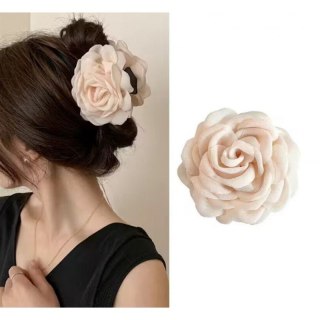 Kremowa Spinka Do Włosów Róża XL 9 cm – Elegancka Klamra Kwiatowa
