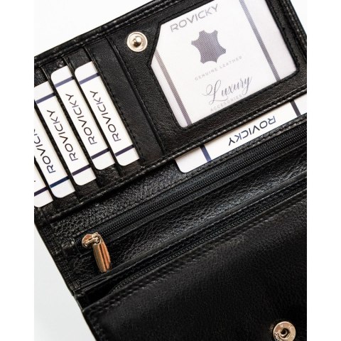 Czarny, skórzany portfel damski z systemem RFID - Rovicky